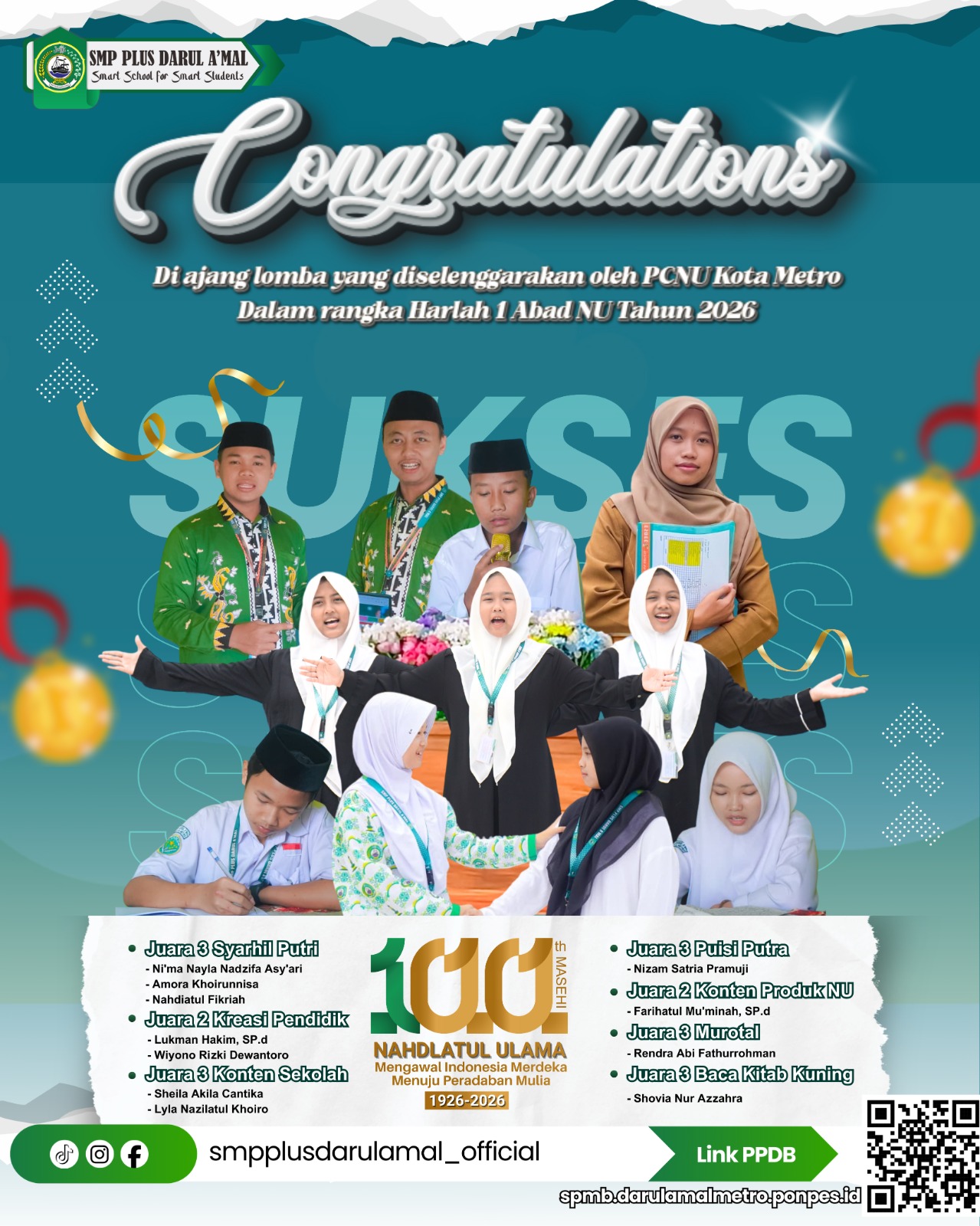 Juara Lomba Harlah 1 Abad NU Tahun 2026 oleh PCNU Kota Metro